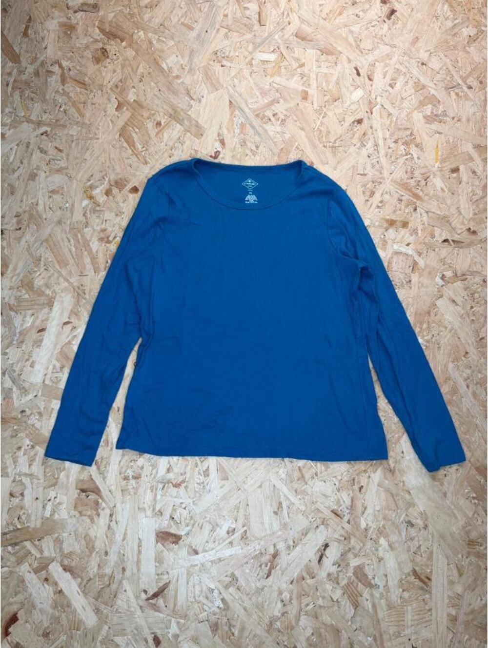 St. John's Bay Women's PL Petite Large Blue Long Sleeve Crew Neck T-Shirt Cotton